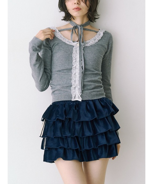 jouetie（ジュエティ）の「レースドッキングニット 2026年春　新色追加（ニット/セーター・レディース・ブラック/グレー/レッド/ブルー/アイボリー/インディゴブルー/グリーン・MEDIUM）」の3枚目の写真