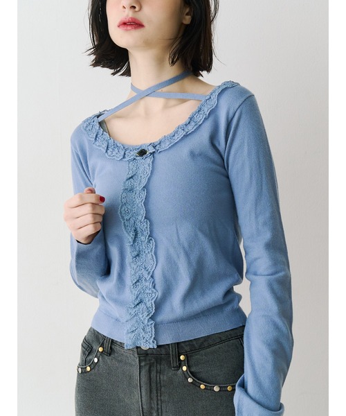 jouetie（ジュエティ）の「レースドッキングニット 2026年春　新色追加（ニット/セーター・レディース・ブラック/グレー/レッド/ブルー/アイボリー/インディゴブルー/グリーン・MEDIUM）」の5枚目の写真