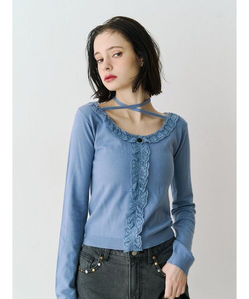 jouetie（ジュエティ）の「レースドッキングニット 2026年春　新色追加（ニット/セーター・レディース・ブラック/グレー/レッド/ブルー/アイボリー/インディゴブルー/グリーン・MEDIUM）」の9枚目の写真