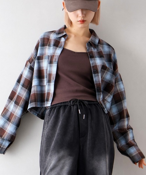 SpRay（スプレイ）の「ビエラチェックショートシャツ（シャツ/ブラウス・レディース・ブラウン/オフホワイト/ブラック/アイボリー・FREE）」の15枚目の写真