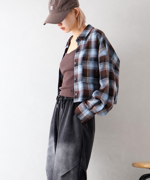 SpRay（スプレイ）の「ビエラチェックショートシャツ（シャツ/ブラウス・レディース・ブラウン/オフホワイト/ブラック/アイボリー・FREE）」の16枚目の写真
