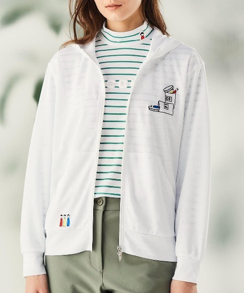 Picone CLUB（ピッコーネクラブ）の「UVフードジップパーカー（パーカー・レディース・ネイビー/オレンジ/ホワイト・S/L/M）」の2枚目の写真