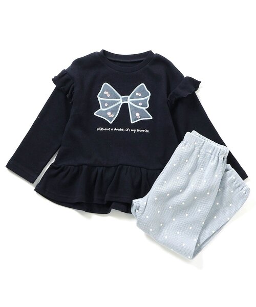 Ampersand(アンパサンド)の「【リンク/ジュニア対応】スパンコール入りモチーフワッフルパジャマ(ルームウェア/パジャマ・キッズ・ネイビー/アイボリー・80/90/100/110/120/130/140)」の2枚目の写真