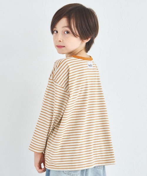 綿100%】ユニセックス タグ付き カラーボーダー長袖Tシャツ（T