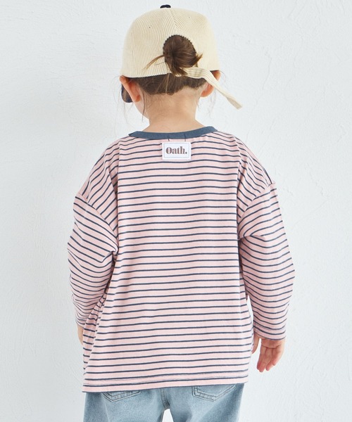 pairmanon（ペアマノン）の「【綿100%】ユニセックス タグ付き カラーボーダー長袖Tシャツ（Tシャツ/カットソー・キッズ・ピンク系その他/ベージュ系その他/ブラウン系その他・90/100/110/120/130/140/150）」の3枚目の写真