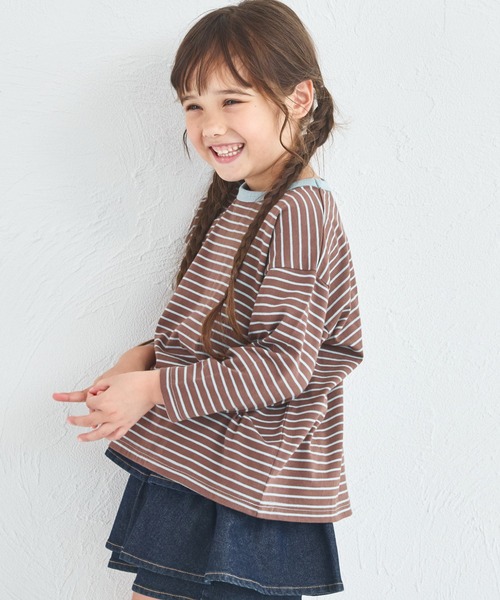 pairmanon（ペアマノン）の「【綿100%】ユニセックス タグ付き カラーボーダー長袖Tシャツ（Tシャツ/カットソー・キッズ・ピンク系その他/ベージュ系その他/ブラウン系その他・90/100/110/120/130/140/150）」の6枚目の写真