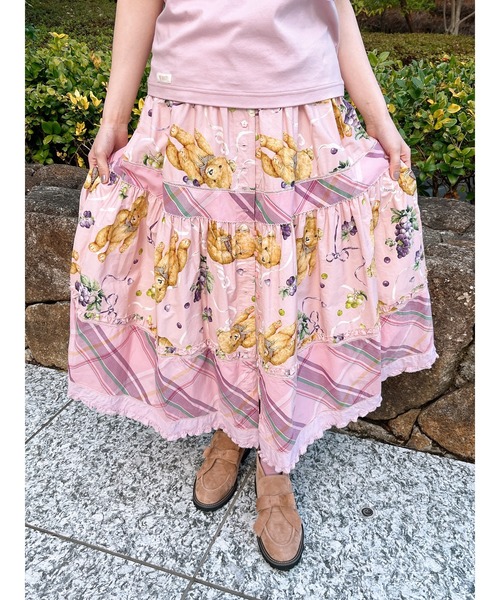 PINK HOUSE / ピンクハウス クマ葡萄プリントパッチワークスカート