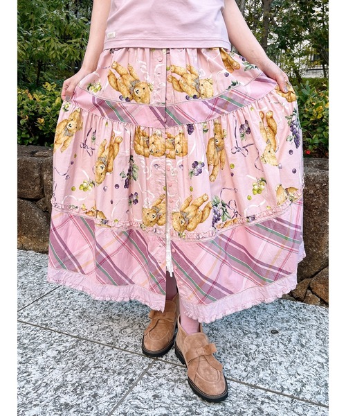 くま葡萄プリントパッチワークスカート（スカート）｜PINK HOUSE