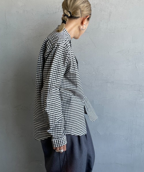 DANTON（ダントン）の「[DANTON/ダントン] オックスフォード バンドカラーシャツ(チェック・ストライプ)（シャツ/ブラウス・レディース・ブルー/ブラック・36/34/38）」の6枚目の写真