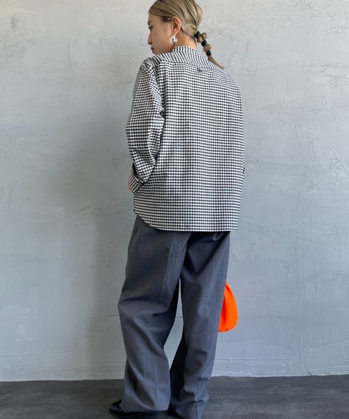 DANTON（ダントン）の「[DANTON/ダントン] オックスフォード バンドカラーシャツ(チェック・ストライプ)（シャツ/ブラウス・レディース・ブルー/ブラック・36/34/38）」の10枚目の写真