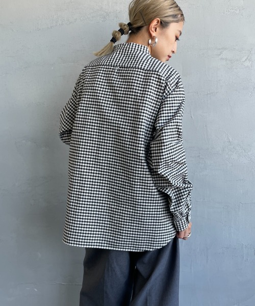 極美品 DANTON ダントン オックスフォード バンドカラー シャツ チェック DANTON/ダントン] オックスフォード バンドカラーシャツ