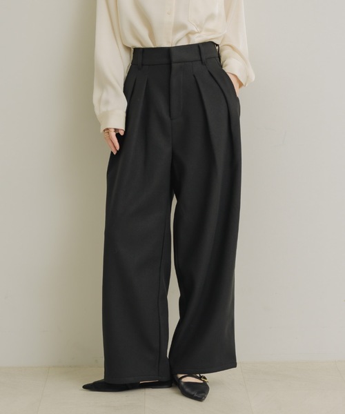 NEUNA（ヌナ）の「ウールライクタックワイドパンツ（スラックス・レディース・ブラック/ブラウン/チャコールグレー・FREE）」の2枚目の写真