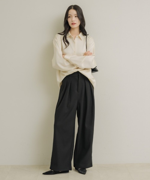 NEUNA（ヌナ）の「ウールライクタックワイドパンツ（スラックス・レディース・ブラック/ブラウン/チャコールグレー・FREE）」の12枚目の写真