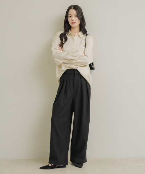 NEUNA（ヌナ）の「ウールライクタックワイドパンツ（スラックス・レディース・ブラック/ブラウン/チャコールグレー・FREE）」の15枚目の写真