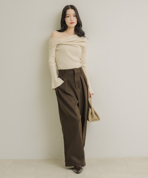 NEUNA（ヌナ）の「ウールライクタックワイドパンツ（スラックス・レディース・ブラック/ブラウン/チャコールグレー・FREE）」の6枚目の写真