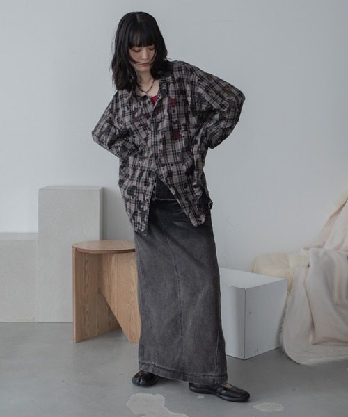 VACANCY(ヴァカンシー)の「レースダメージチェックオーバーシャツ/ユニセックス/リバーシブル(シャツ/ブラウス・レディース・ブラック/ベージュ・FREE)」の20枚目の写真