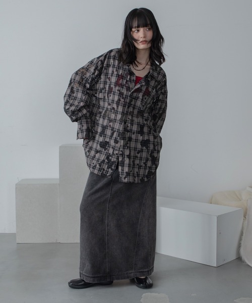VACANCY(ヴァカンシー)の「レースダメージチェックオーバーシャツ/ユニセックス/リバーシブル(シャツ/ブラウス・レディース・ブラック/ベージュ・FREE)」の19枚目の写真