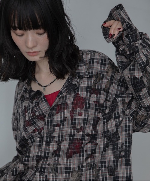 VACANCY(ヴァカンシー)の「レースダメージチェックオーバーシャツ/ユニセックス/リバーシブル(シャツ/ブラウス・レディース・ブラック/ベージュ・FREE)」の22枚目の写真