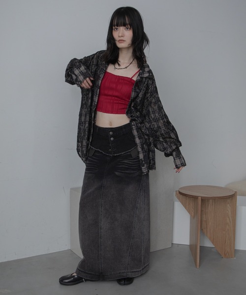 VACANCY(ヴァカンシー)の「レースダメージチェックオーバーシャツ/ユニセックス/リバーシブル(シャツ/ブラウス・レディース・ブラック/ベージュ・FREE)」の15枚目の写真
