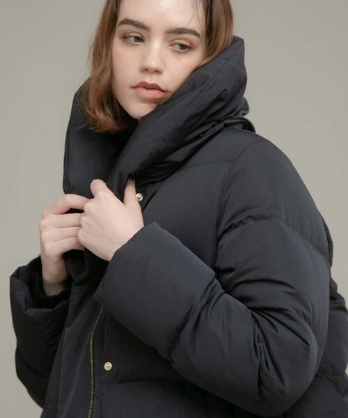 ねこちゃん★【美品】自由区 ダウン コート ショール ヘリンボーン M セール】『WEB限定』撥水ショールカラーミディコート（ダウン