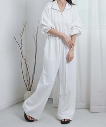 ハーフジップ長袖ルーズシルエットオールインワン