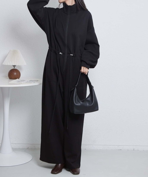 MAISON DE THERESE（メゾン ド テレーズ）の「ハーフジップ長袖ルーズシルエットオールインワン（つなぎ/オールインワン・レディース・ブラック/ホワイト・M）」の3枚目の写真