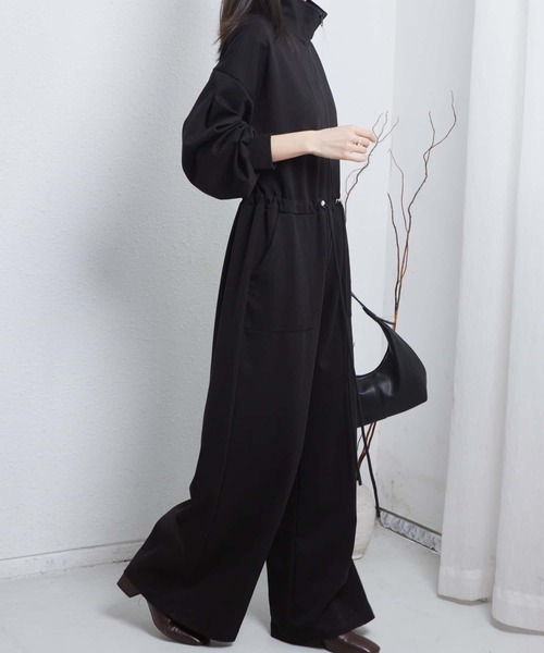 MAISON DE THERESE（メゾン ド テレーズ）の「ハーフジップ長袖ルーズシルエットオールインワン（つなぎ/オールインワン・レディース・ブラック/ホワイト・M）」の4枚目の写真