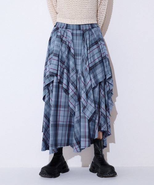 JEANASIS（ジーナシス）の「イレヘムレイヤードチェックスカート/592867（スカート・レディース・レッド系その他/ブルー系その他/ブラウン系その他・FREE）」の2枚目の写真