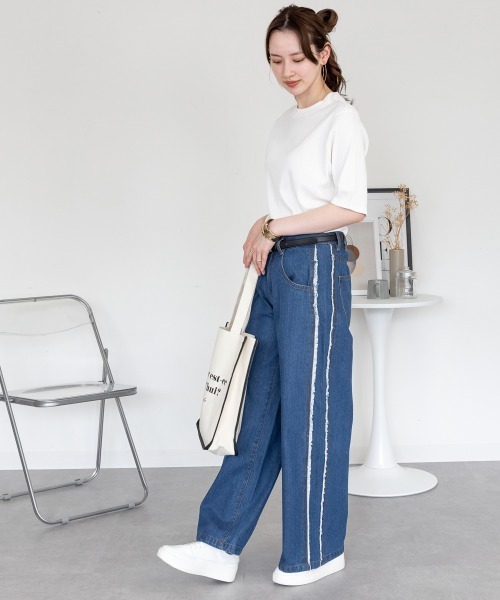 aity(アイティ)の「2×2リブプチハイネック半袖Tシャツ きれいめ 五部袖 大きいサイズ コットン 夏服(Tシャツ/カットソー・レディース・ブラック/オフホワイト・L/LL/3L/M/4L)」の7枚目の写真