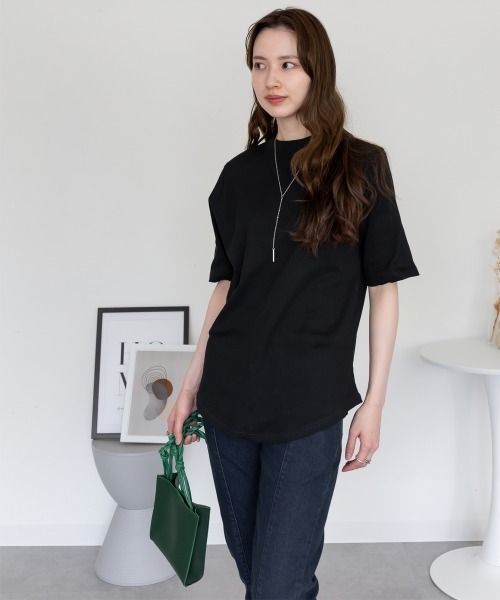 aity(アイティ)の「2×2リブプチハイネック半袖Tシャツ きれいめ 五部袖 大きいサイズ コットン 夏服(Tシャツ/カットソー・レディース・ブラック/オフホワイト・L/LL/3L/M/4L)」の17枚目の写真