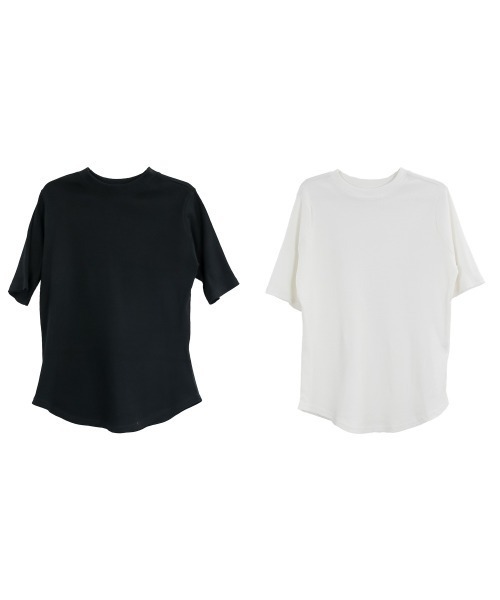 aity(アイティ)の「2×2リブプチハイネック半袖Tシャツ きれいめ 五部袖 大きいサイズ コットン 夏服(Tシャツ/カットソー・レディース・ブラック/オフホワイト・L/LL/3L/M/4L)」の5枚目の写真