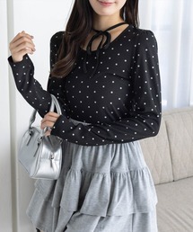 clear | フロントリボンドットプリントカットソー［韓国ファッション レイヤード］≪再入荷≫(Tシャツ/カットソー)