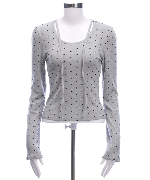 clear（クリア）の「フロントリボンドットプリントカットソー［韓国ファッション レイヤード］≪AW新作≫（Tシャツ/カットソー・レディース・グレー/ブラック/オフホワイト・F）」の12枚目の写真