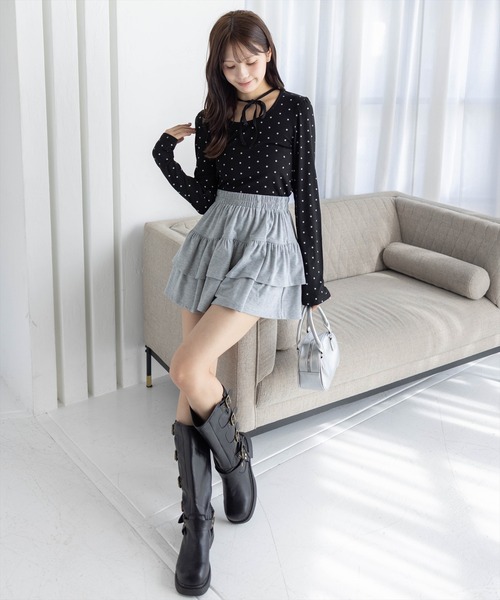 clear（クリア）の「フロントリボンドットプリントカットソー［韓国ファッション レイヤード］≪AW新作≫（Tシャツ/カットソー・レディース・グレー/ブラック/オフホワイト・F）」の5枚目の写真