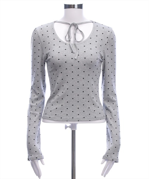 clear（クリア）の「フロントリボンドットプリントカットソー［韓国ファッション レイヤード］≪AW新作≫（Tシャツ/カットソー・レディース・グレー/ブラック/オフホワイト・F）」の19枚目の写真