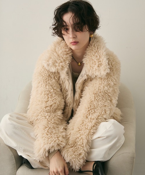 プードルボア2WAYカラーショートジャケット（ブルゾン）｜Trish