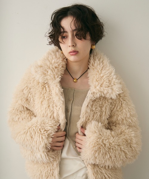yourmle 2way poodle boa jacket ベージュ セール】プードルボア2WAYカラーショートジャケット（ブルゾン