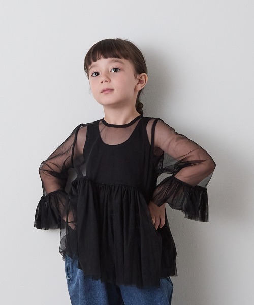 riziere(リジェール)の「チュールフリルブラウス(シャツ/ブラウス・キッズ・アイボリー/ブラック・100/90/150/140/130/120/110)」の2枚目の写真