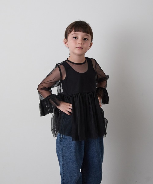 riziere(リジェール)の「チュールフリルブラウス(シャツ/ブラウス・キッズ・アイボリー/ブラック・100/90/150/140/130/120/110)」の5枚目の写真