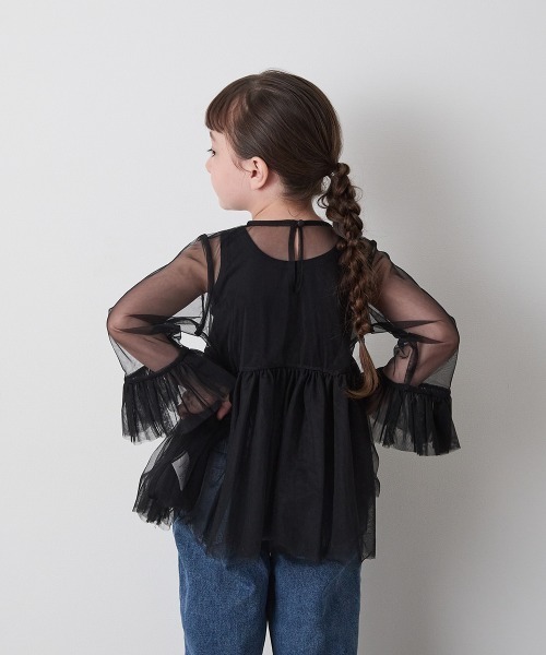 riziere(リジェール)の「チュールフリルブラウス(シャツ/ブラウス・キッズ・アイボリー/ブラック・100/90/150/140/130/120/110)」の6枚目の写真