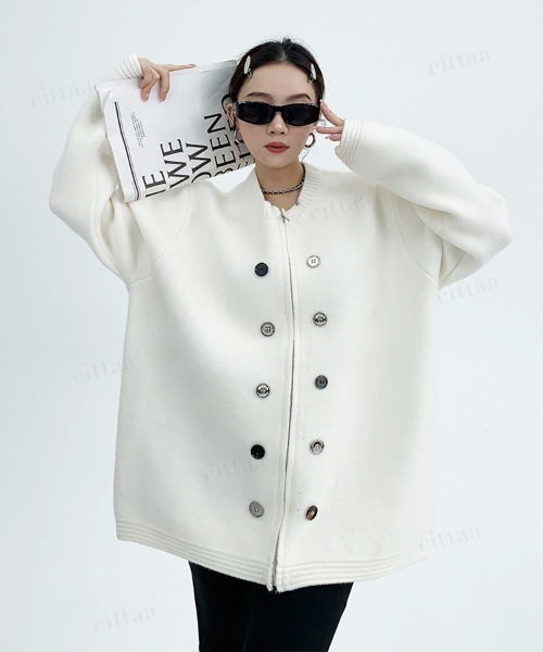 Dalfwin（ダールフィン）の「韓国ファッション ボタンデザインダブルジップニット（ニット/セーター・レディース・グレー/ブラック/ホワイト・FREE）」の10枚目の写真