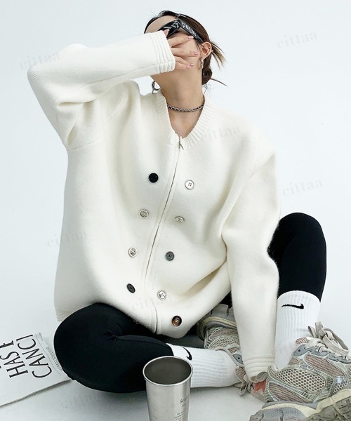 Dalfwin（ダールフィン）の「韓国ファッション ボタンデザインダブルジップニット（ニット/セーター・レディース・グレー/ブラック/ホワイト・FREE）」の15枚目の写真