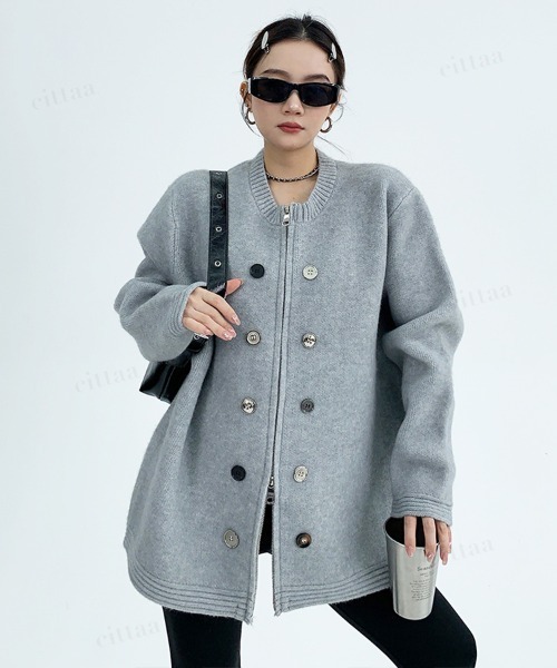 Dalfwin（ダールフィン）の「韓国ファッション ボタンデザインダブルジップニット（ニット/セーター・レディース・グレー/ブラック/ホワイト・FREE）」の17枚目の写真