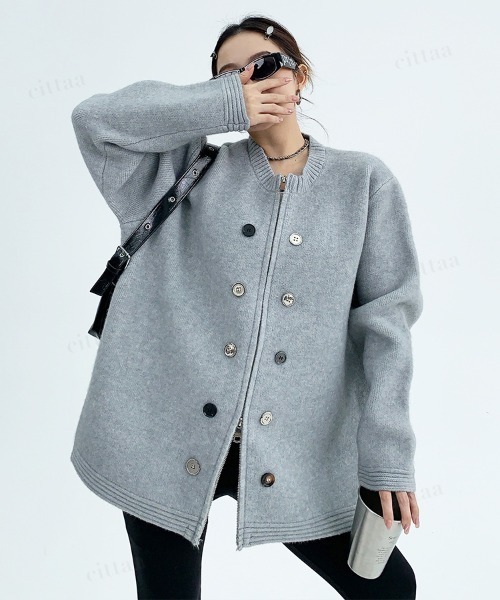 Dalfwin（ダールフィン）の「韓国ファッション ボタンデザインダブルジップニット（ニット/セーター・レディース・グレー/ブラック/ホワイト・FREE）」の18枚目の写真