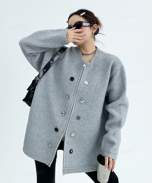 Dalfwin（ダールフィン）の「韓国ファッション ボタンデザインダブルジップニット（ニット/セーター・レディース・グレー/ブラック/ホワイト・FREE）」の19枚目の写真