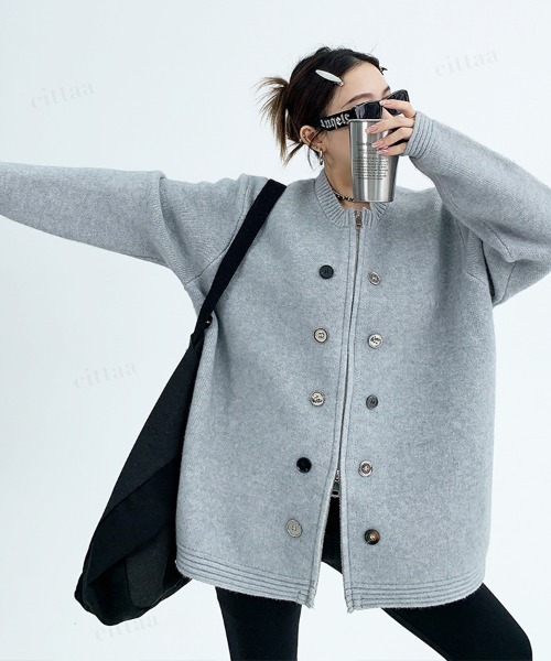 Dalfwin（ダールフィン）の「韓国ファッション ボタンデザインダブルジップニット（ニット/セーター・レディース・グレー/ブラック/ホワイト・FREE）」の20枚目の写真