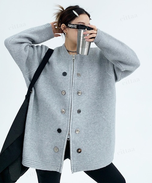 Dalfwin（ダールフィン）の「韓国ファッション ボタンデザインダブルジップニット（ニット/セーター・レディース・グレー/ブラック/ホワイト・FREE）」の21枚目の写真