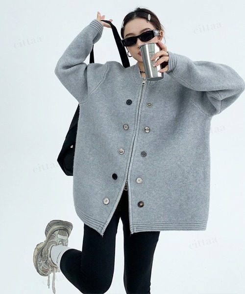 Dalfwin（ダールフィン）の「韓国ファッション ボタンデザインダブルジップニット（ニット/セーター・レディース・グレー/ブラック/ホワイト・FREE）」の22枚目の写真