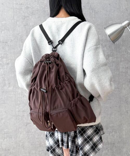 WEGO(ウィゴー)の「WEGO/【25年秋冬新作】2ポケットドロストナップサック(バックパック/リュック・レディース・ブラック/ブラウン・FREE)」の2枚目の写真