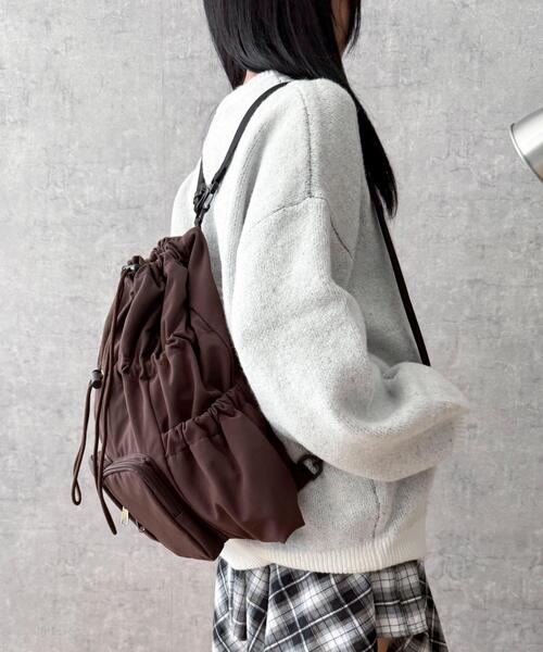 WEGO(ウィゴー)の「WEGO/【25年秋冬新作】2ポケットドロストナップサック(バックパック/リュック・レディース・ブラック/ブラウン・FREE)」の3枚目の写真